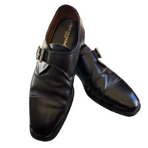 Pronto Uomo Italian Single Monk Strap Black Leather Cap Toe Dress Shoes Size10